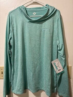 Light Teal Hooded Long Sleeve Top